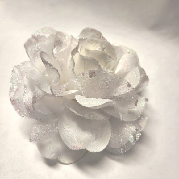 White Rose Hair Accessory Corsage Brooch or Hair Tie - Picture 6 of 14